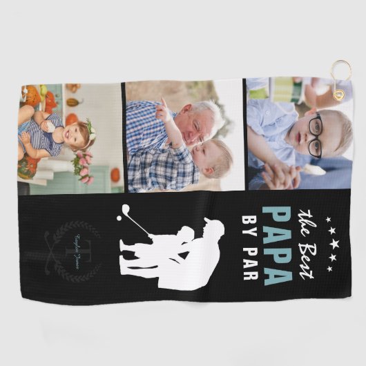 Beste Papa op papier | Monogram fotocollage Golfhanddoek (Horizontaal)