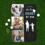 Beste papa op papier | Monogram fotocollage Golfhanddoek<br><div class="desc">Geef je golfvader een Vaderdag cadeau dat hij trots kan gebruiken op de golfbaan. "Beste pappa-par" golfhanddoek met drie van je favoriete foto's, vader en kind silhouette, en een gepersonaliseerd monogram. Maakt een perfect cadeau voor Vaderdag, Kerstmis of zijn verjaardag. Dit zijn eersterangs cadeaus die perfect zijn voor sportfans, maar...</div>