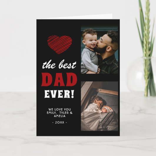Beste Papa Rode Hart Vaderdag 2 Foto  Feestdagen Kaart (Voorkant)