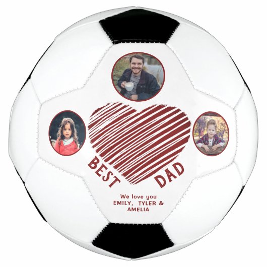 Beste Papa Rode Hart Vaderdag 3 Foto`s  Voetbal (Voorkant)
