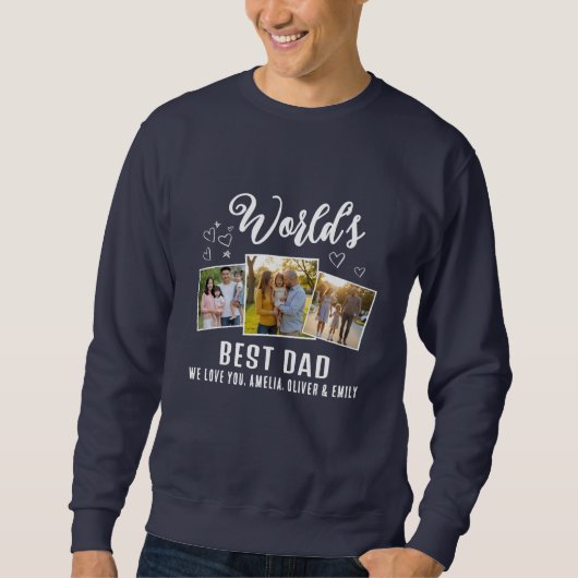 Beste Papa ter Wereld Aangepaste 3 Foto Collage Trui (Voorkant)