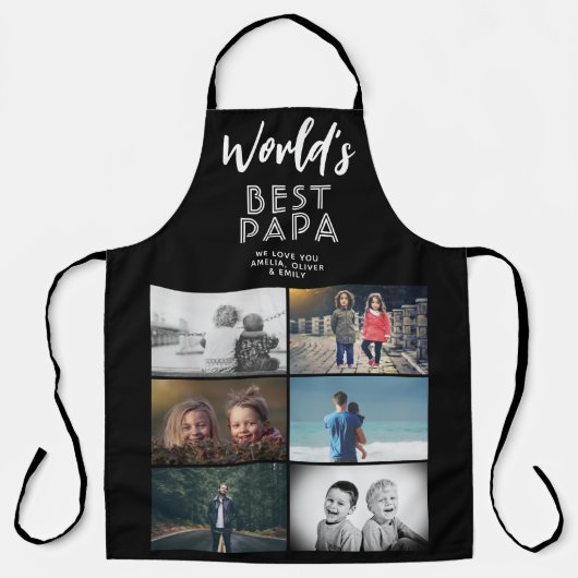 Beste Papa ter Wereld Aangepaste 6 Foto Collage Schort (Voorkant)