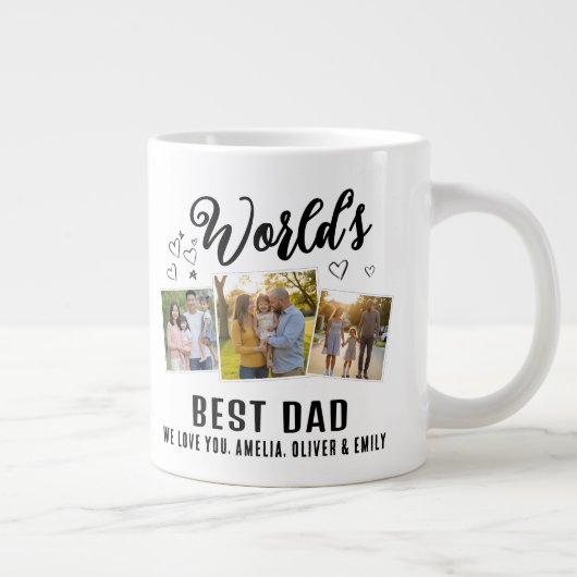 Beste Papa ter Wereld Aangepaste Collage met 3 Fot Grote Koffiekop (Rechts)