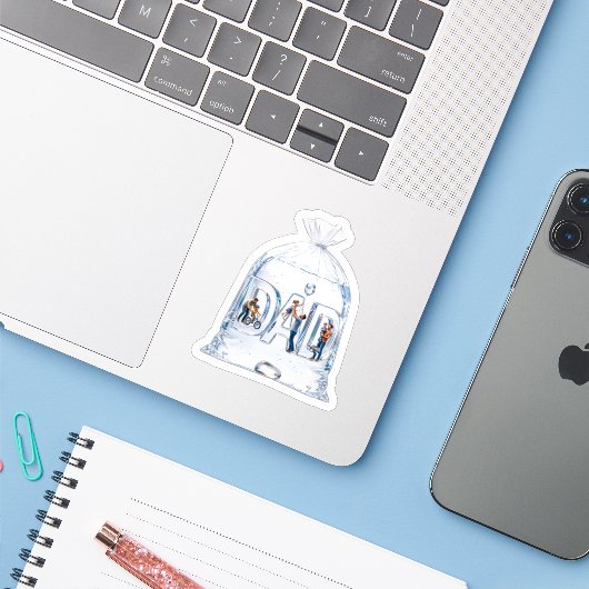 Beste papa ter wereld Biker Papercut Vaderdag Sticker (Laptop met iPhone)