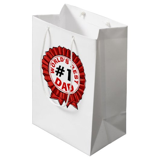 Beste papa ter wereld citeert Red Ribbon Vaderdag Medium Cadeauzakje (Voorkant Gekanteld)
