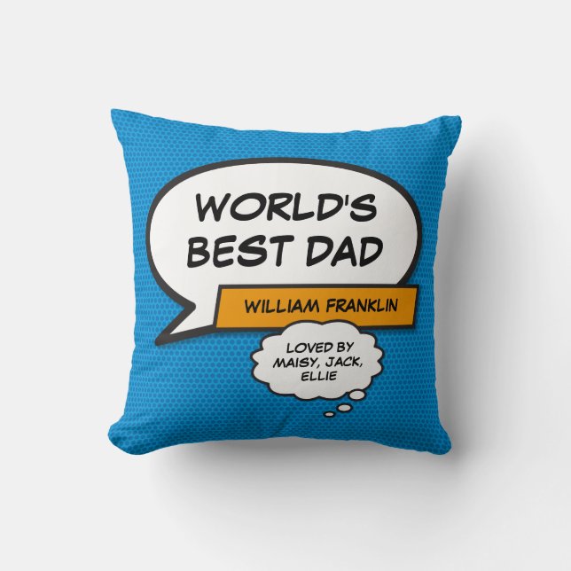 Beste Papa ter Wereld, Papa, Vader Superheld Blauw Kussen (Voorkant)
