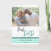 Beste Papa Turquoise Script Vaderdag Foto Kaart (Voorkant)
