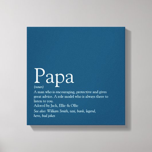 Beste Papa Vader Daddy Papa Definitie Blauw Canvas Afdruk (Voorkant)