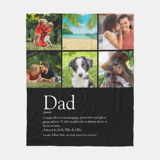 Beste papa vader definitie 6 foto zwart fleece deken (Voorkant)