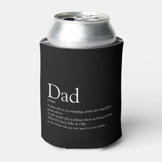 Beste Papa Vader Definitie Fun Zwart Blikjeskoeler (Blikje Voorkant)