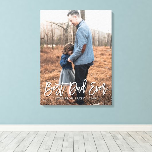 Beste papa Vaderdag Keepsake gepersonaliseerde fot Canvas Afdruk (Insitu (Houten vloer))