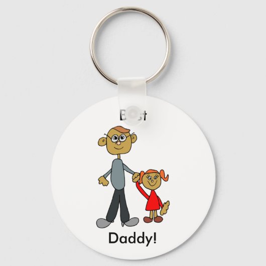 Beste papa Vaderdag Vader Daughter Cartoon Sleutelhanger (Voorkant)