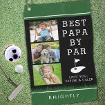 BESTE PAPA VAN PAR 3 Foto-collage, speciaal gepers Golfhanddoek<br><div class="desc">Persoonlijke foto-golfhanddoek met 3 afbeeldingen voor de golfer-opa of -vader PAPA met het voorgestelde, grappige 'Geur'-gezegde BEST PAPA BY PAR (of wijziging van je aangepaste tekst) in een bewerkbaar zwart, groen en wit kleurenschema. Voeg een naam, een monogram of een speciaal bericht onderaan toe. Het is een geweldig cadeau voor...</div>