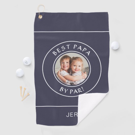 Beste Papa van Par Golfer Modern Custom Foto Blauw Golfhanddoek (Insitu)