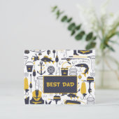 Beste Papa Vist Apparatuur in Blauw en Goud Briefkaart (Staand voorkant)