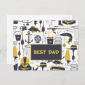 Beste Papa Vist Apparatuur in Blauw en Goud Briefkaart (Voorkant / Achterkant)