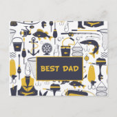 Beste Papa Vist Apparatuur in Blauw en Goud Briefkaart (Voorkant)