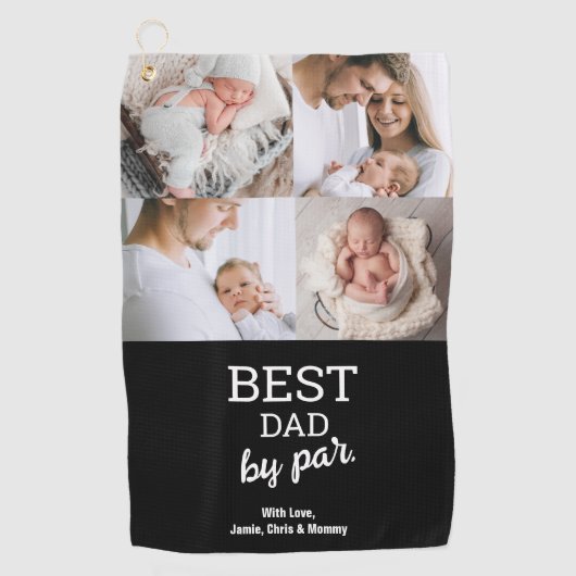Beste papa volgens par custom 4 foto collage golfhanddoek (Voorkant)