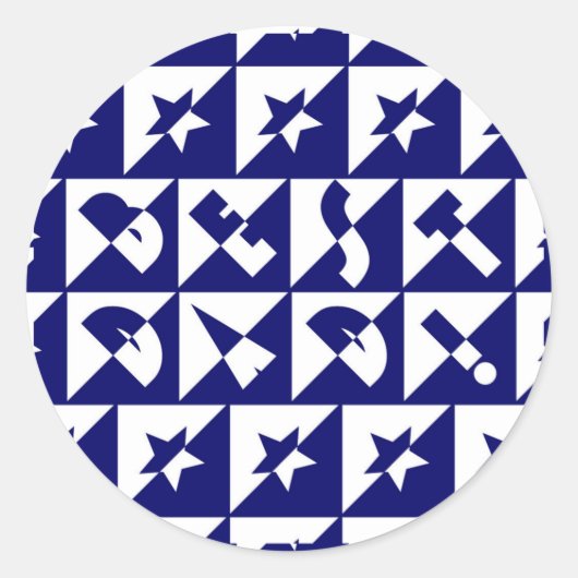 Beste Papa Wild Tekstpatroon & Sterren Blauw & Wit Ronde Sticker (Voorkant)