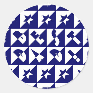 Beste Papa Wild Tekstpatroon & Sterren Blauw & Wit Ronde Sticker