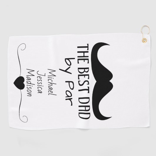Beste Papa Zwart Mustache Vaderdag Aangepaste naam Golfhanddoek (Horizontaal)