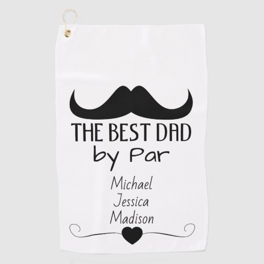 Beste Papa Zwart Mustache Vaderdag Aangepaste naam Golfhanddoek (Voorkant)