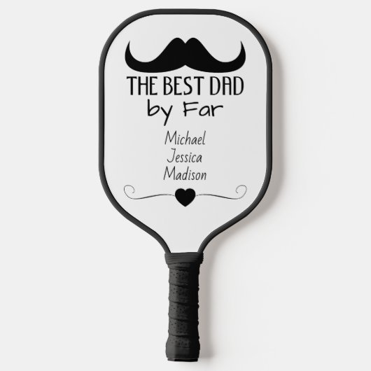 Beste Papa Zwart Mustache Vaderdag Aangepaste naam Pickleball Paddle (Achterkant)