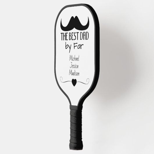 Beste Papa Zwart Mustache Vaderdag Aangepaste naam Pickleball Paddle (Links)