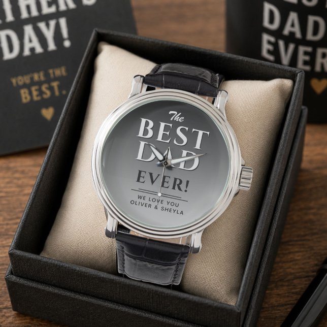 Beste Papa Zwart-wit Typografie Vaderdag Horloge (Creator heeft geüpload)