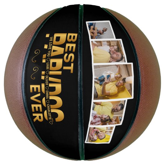 Beste Papi Ever Aangepaste Familie 5 Foto met Name Basketbal (Verticaal)