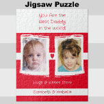 Beste pappa 2 foto's voegen witte rode namen toe legpuzzel<br><div class="desc">Jigzaag puzzle cadeauidee voor de beste vader ter wereld. Waarom lijst je de puzzel niet als hij is samengevoegd. Voeg 2 foto's en namen van de kinderen toe. Hugs & Kisses van de kinderen. Wit en rood.</div>
