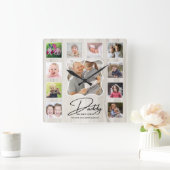 Beste pappa ooit 11 Foto Collage Rustic Wood Vierkante Klok (Huis)