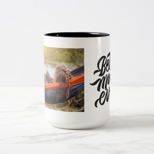 Beste persoonlijke foto van mam Ever Modern script Tweekleurige Koffiemok (Center)