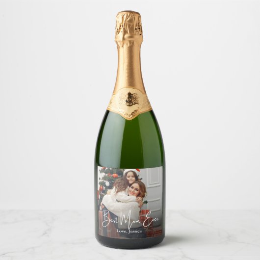 Beste persoonlijke foto van mama sparkling wijnetiket (Voorkant)