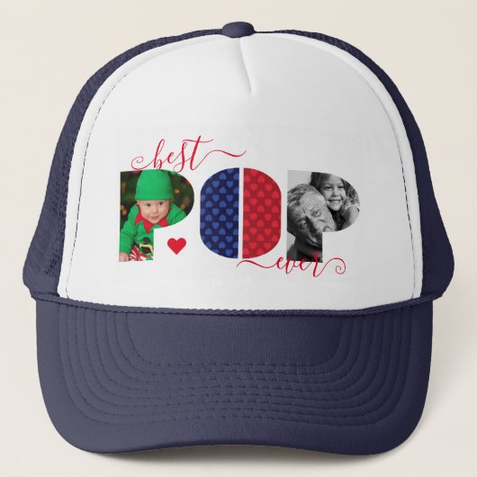 Beste POP ooit Foto Collage Heart Navy Blue & Red Trucker Pet (Voorkant)