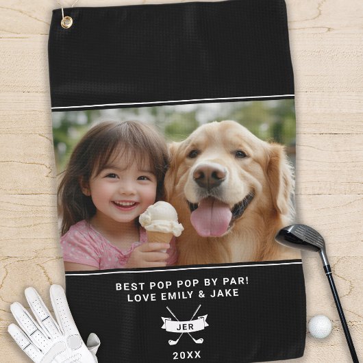 Beste Pop Pop door Par Foto Golfer Fun Modern Zwar Golfhanddoek