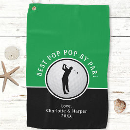 Beste Pop Pop door Par Golfer Man Zwart Groen Cust Golfhanddoek