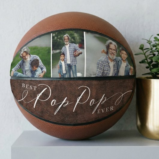 Beste Pop Pop Ooit Leather Vaderdag Foto Gift Basketbal