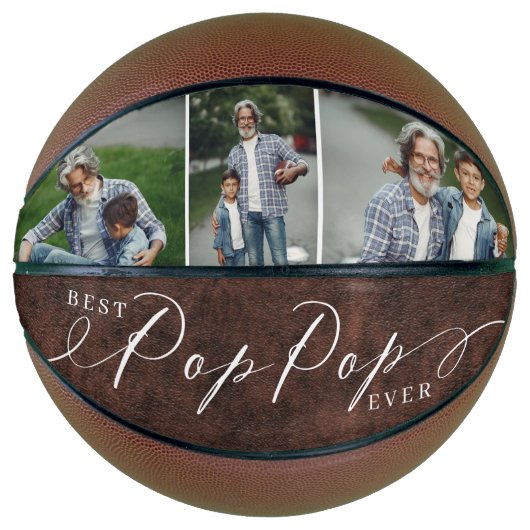 Beste Pop Pop Ooit Leather Vaderdag Foto Gift Basketbal (Voorkant)