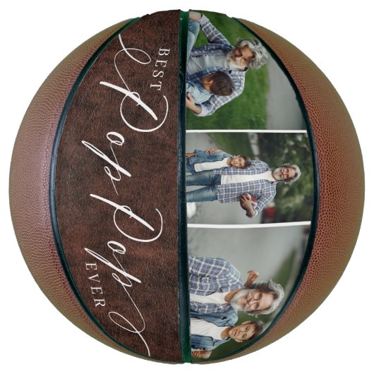 Beste Pop Pop Ooit Leather Vaderdag Foto Gift Basketbal (Verticaal)