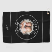 Beste Pop van Par Golfer Modern Monogram Foto Zwar Golfhanddoek (Horizontaal)