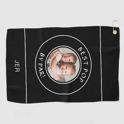 Beste Pop van Par Golfer Modern Monogram Foto Zwar Golfhanddoek (Horizontaal)