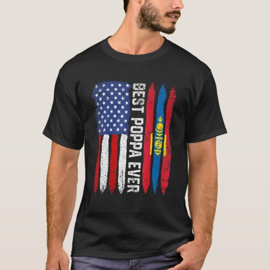 Beste Poppa Ooit Vaderdag Mongolië US Flag Ret T-shirt (Voorkant)