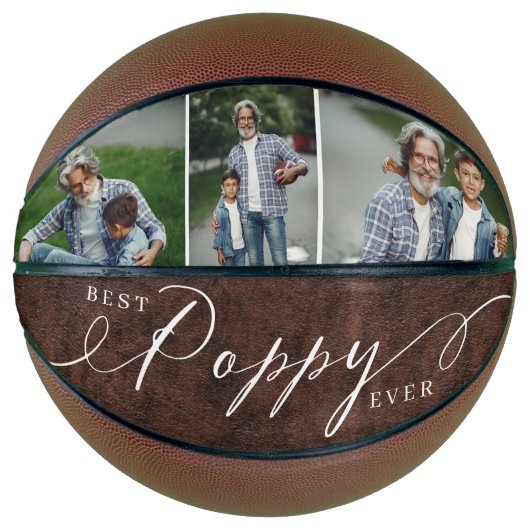 Beste Poppy Ooit Leer Vaders Dag Fotocollage Basketbal (Voorkant)