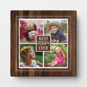 Beste Poppy Ooit Opa 4 Fotocollage Donker Hout Fotoplaat (Voorkant)