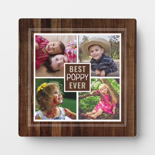 Beste Poppy Ooit Opa 4 Fotocollage Donker Hout Fotoplaat (Voorkant)