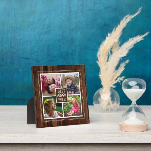 Beste Poppy Ooit Opa 4 Fotocollage Donker Hout Fotoplaat (Insitu)