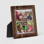 Beste Poppy Ooit Opa 4 Fotocollage Donker Hout Fotoplaat (Voorkant)