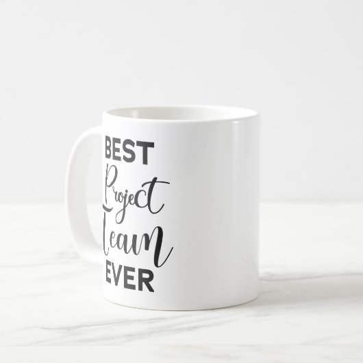 Beste projectteam ooit, evaluatie van het werkteam koffiemok (Voorkant links)