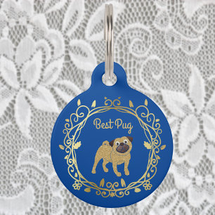 Beste Pug-dag van trouw speciale ontwerp op blauw Huisdierpenning